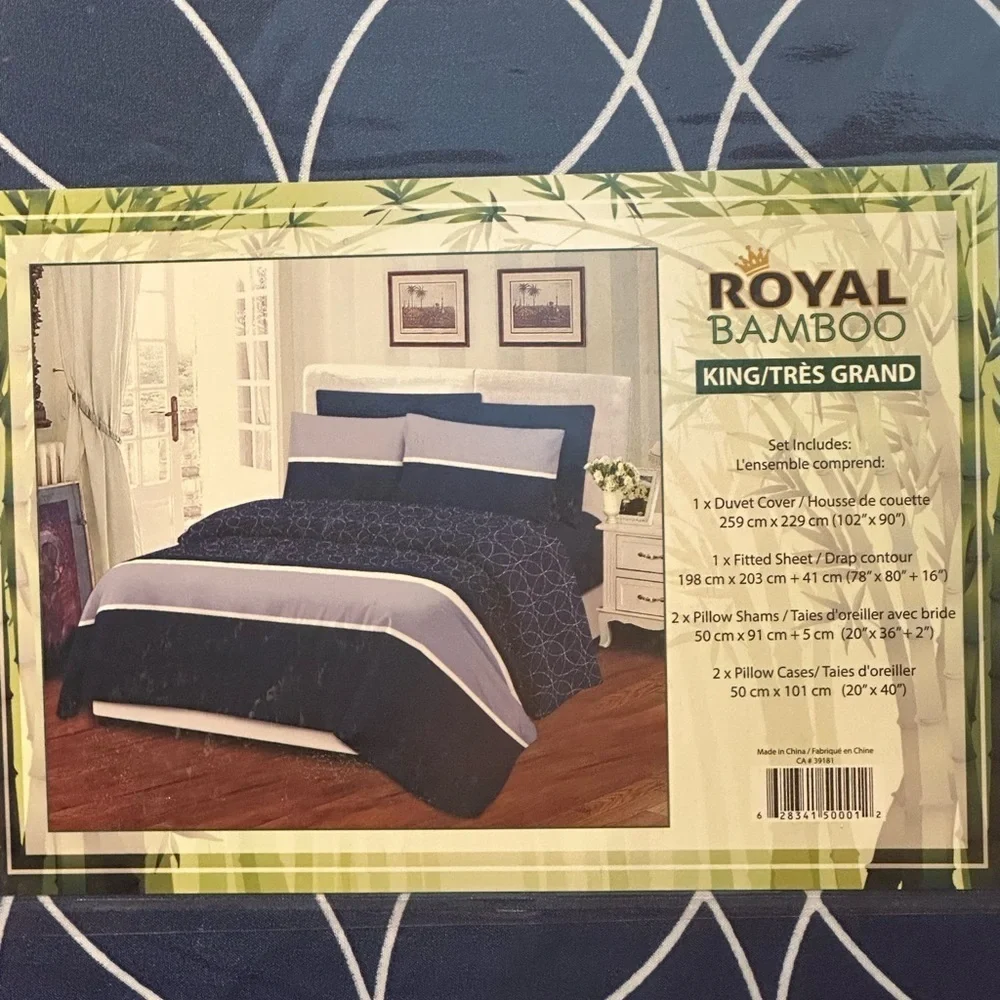 Royal Bamboo King Duvet Cover Set 6 pc Set Blue Stripes